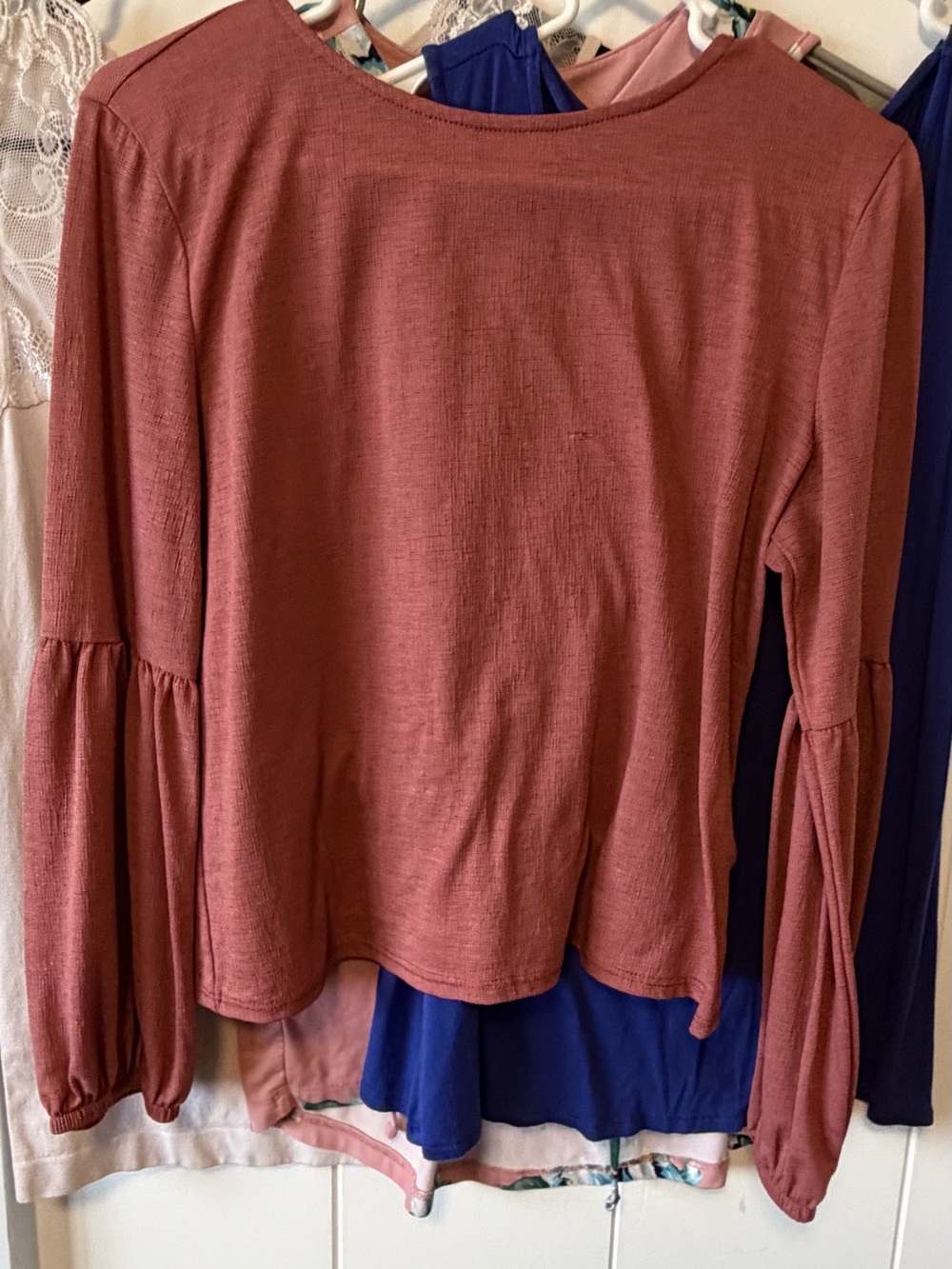 pebble and stone Dusty Rose Long Sleeve Ruffled Sleeve Top